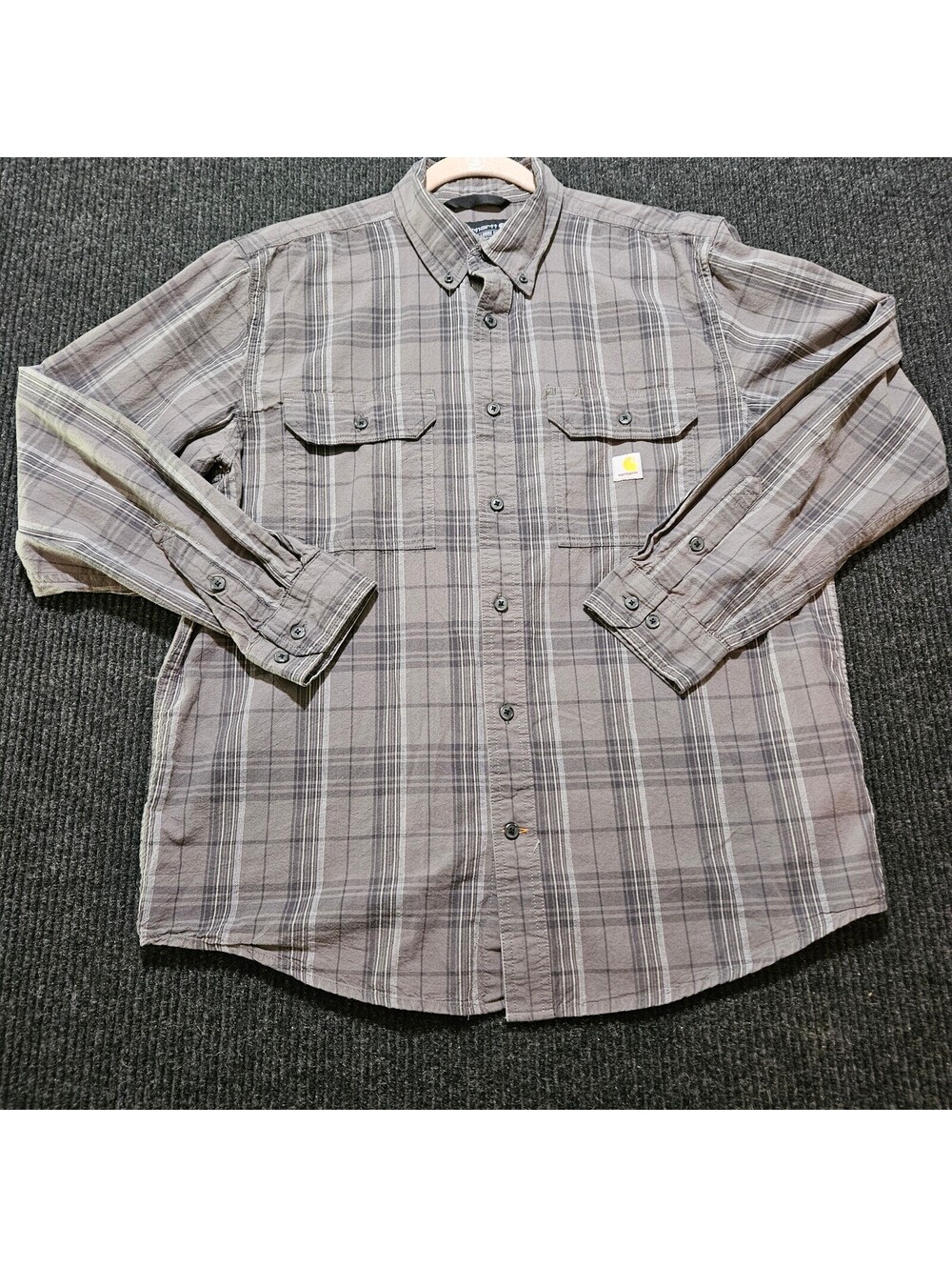 Carhartt Loose Fit Long Sleeve Gray Plaid Shirt Size Large